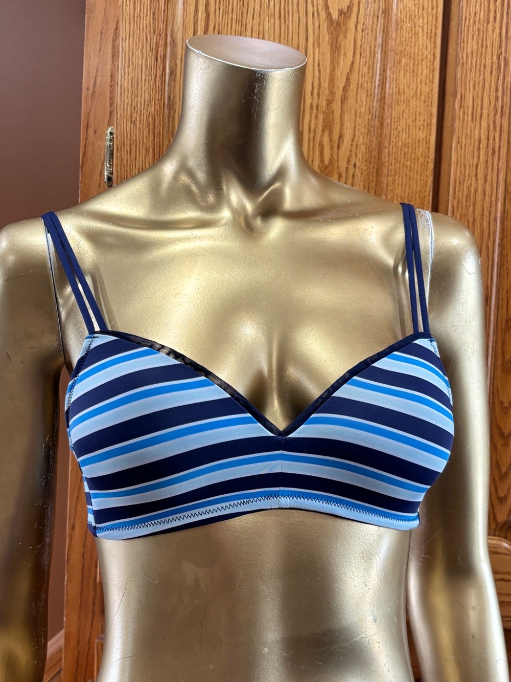 aerie Navy Blue Striped Bikini Top